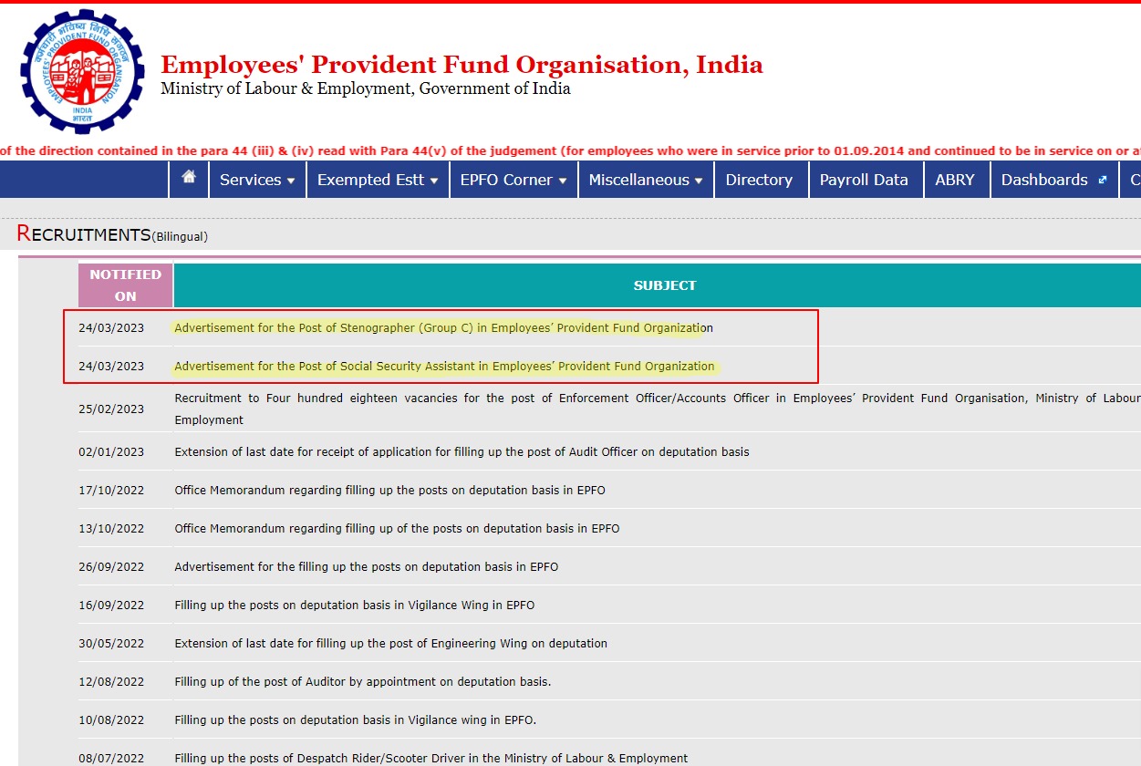 NTA EPFO Stenographer SSA Recruitment 2023 2859 Posts